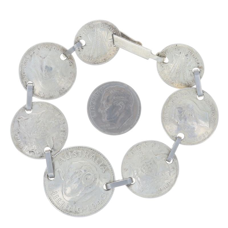 Sterling Silver Australian Vintage Coin Link Bracelet - 925 Currency in vendita 1