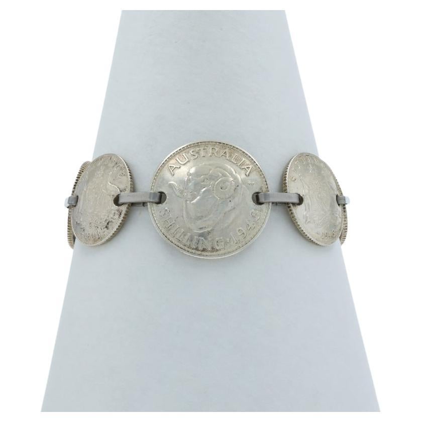 Sterling Silver Australian Vintage Coin Link Bracelet - 925 Currency