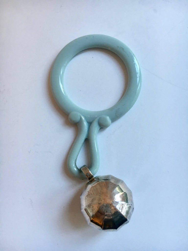 Sterling Silver Baby Rattle and Teething Ring For Sale at 1stDibs