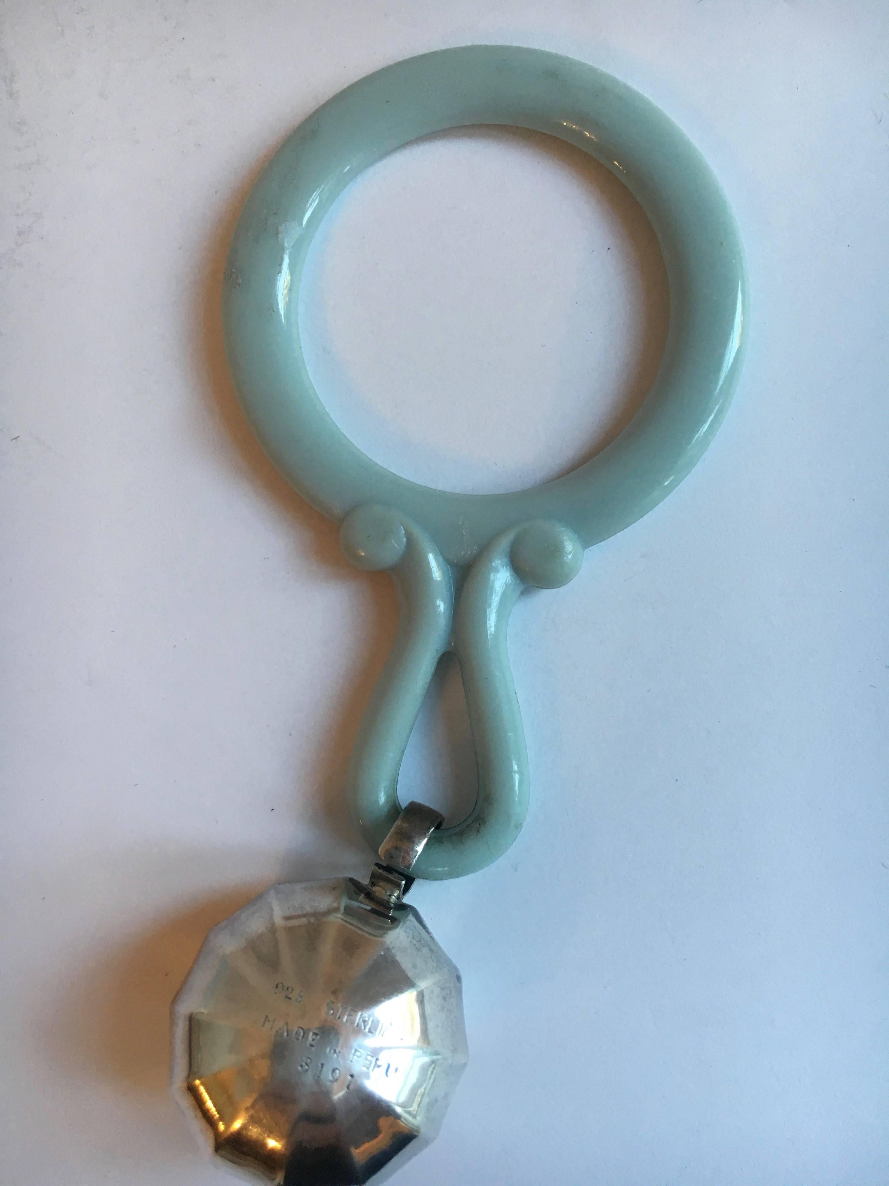 silver baby rattle teething ring