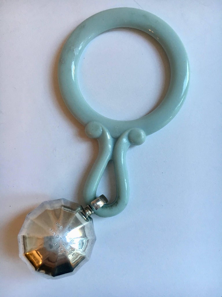 Sterling Silver Baby Rattle and Teething Ring For Sale at 1stDibs