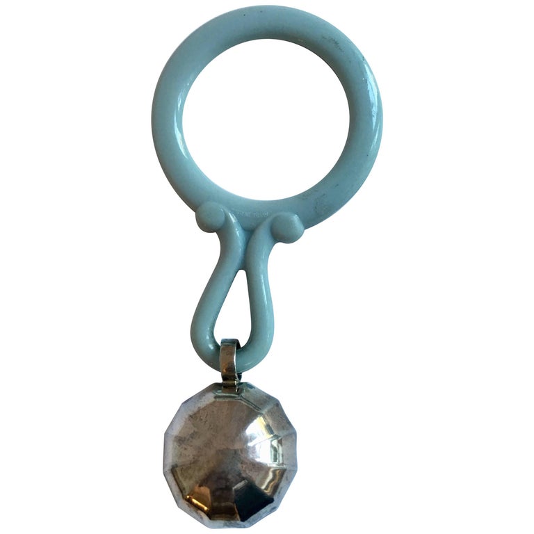 Sterling Silver Baby Rattle and Teething Ring For Sale at 1stDibs