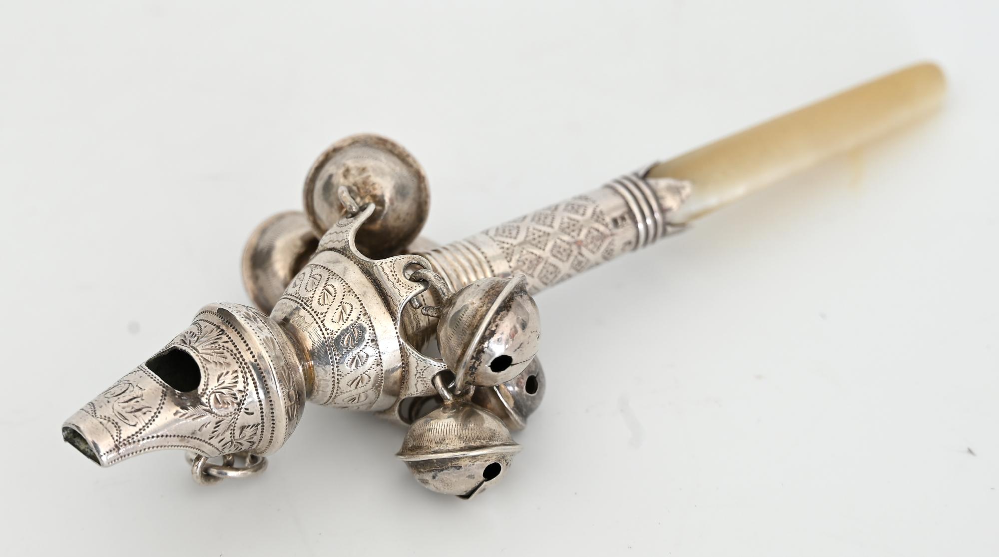 antique silver baby rattle