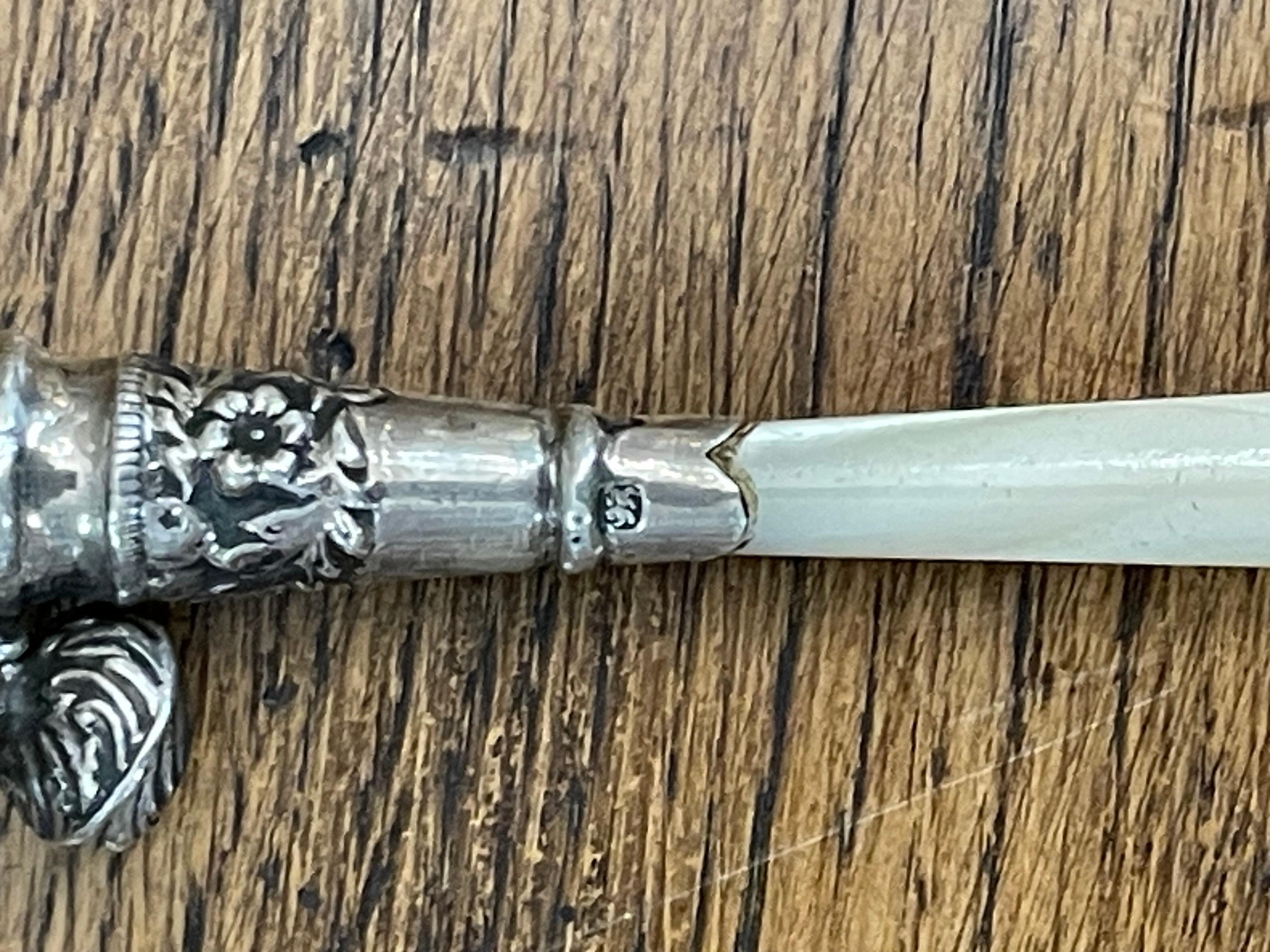 19th Century Sterling Silver Baby Rattle Whistle Mother of Pearl Handle Birmingham Circa 1894
