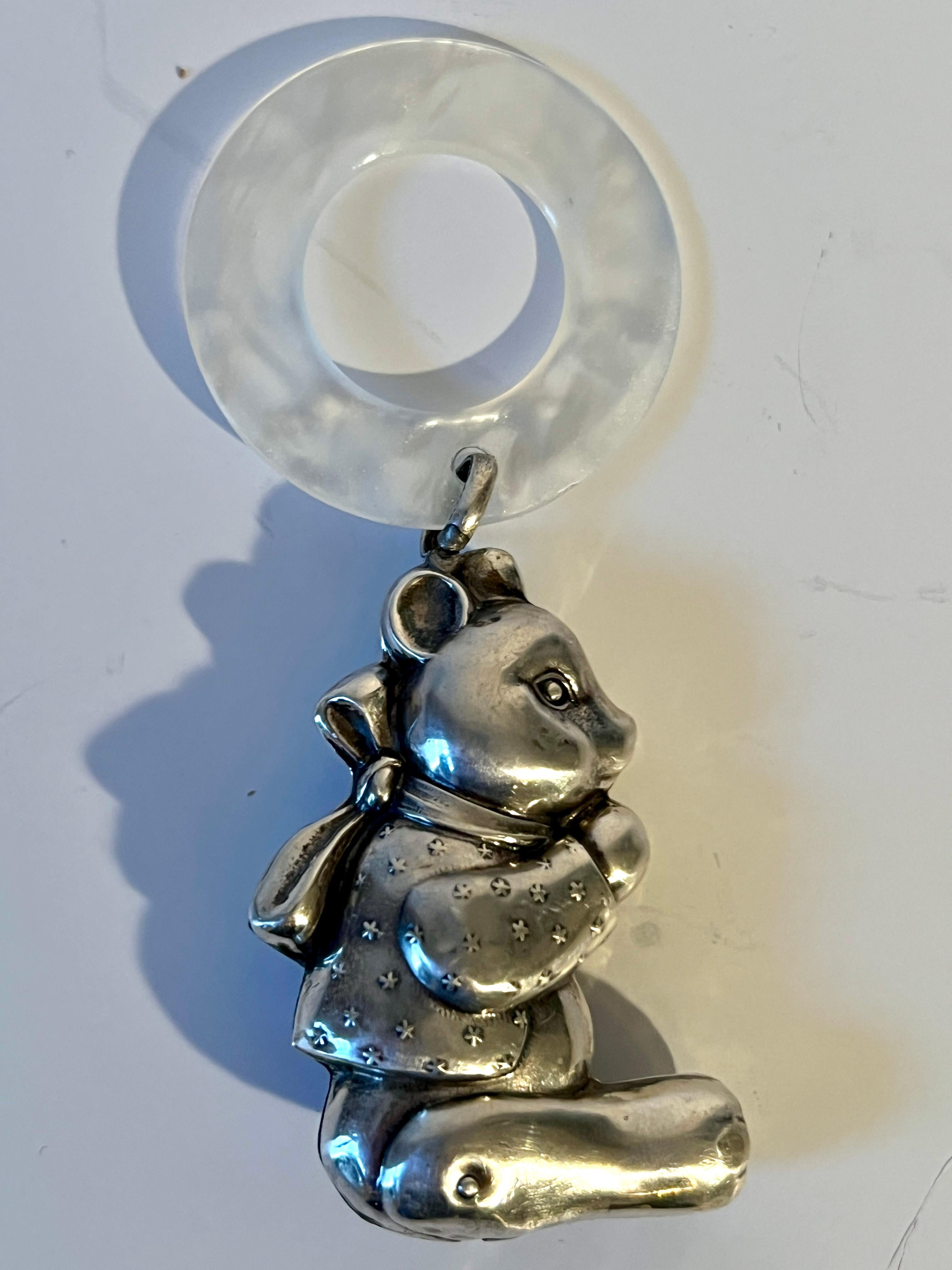 Sterling Silver Baby Rattler Teether For Sale 1