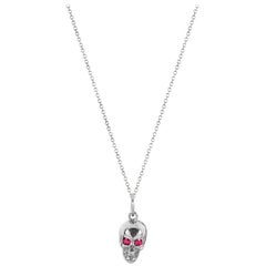 Sterling Silver Baby Skull Pendant with Ruby Eyes