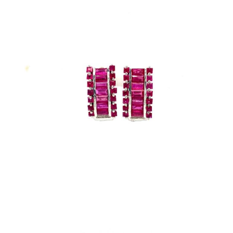 Mixed Cut 925 Sterling Silver Baguette Cut Ruby Bold Stud Earrings for Women For Sale