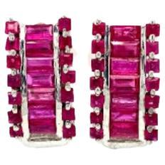 925 Sterling Silver Baguette Cut Ruby Bold Stud Earrings for Women For Sale