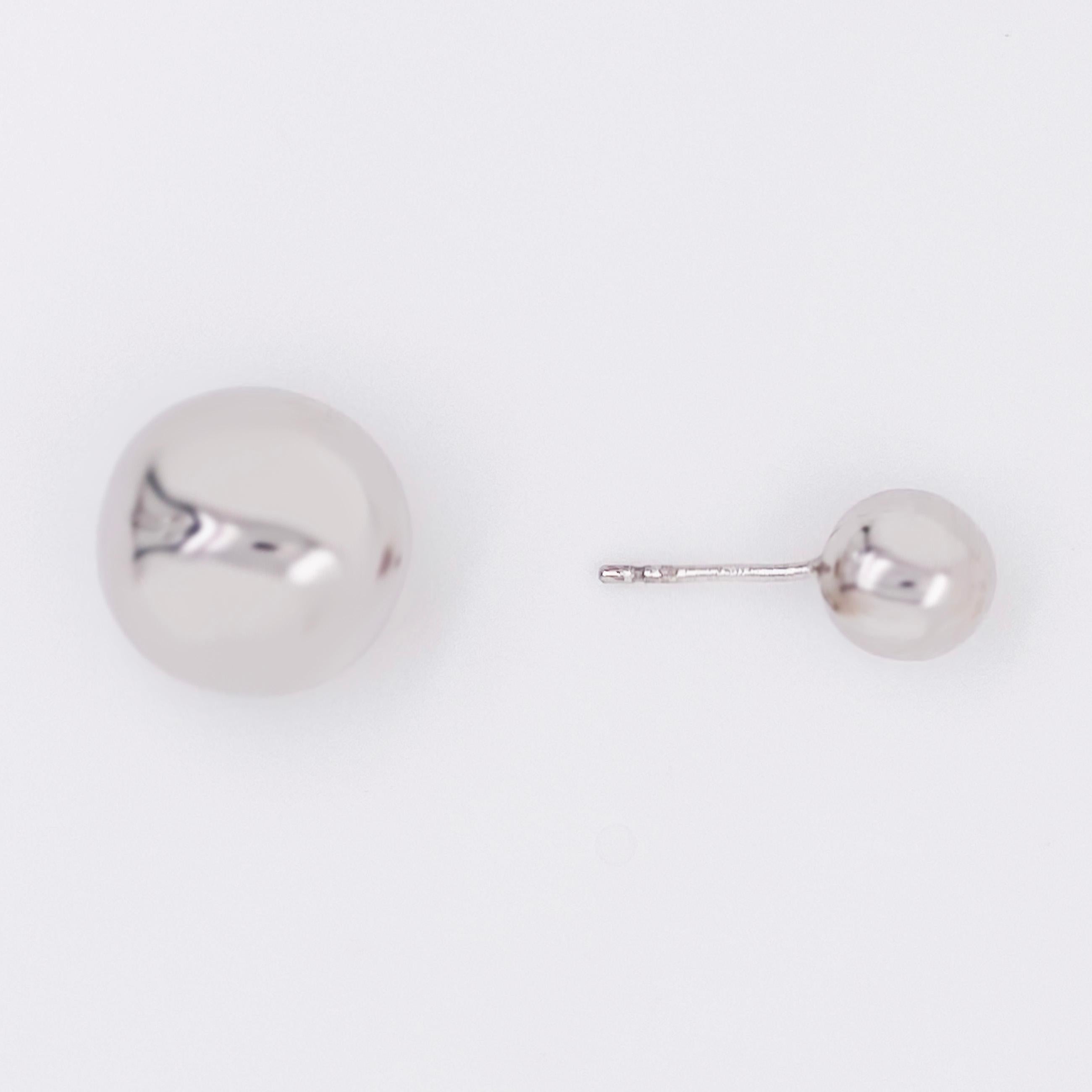 Modern Sterling Silver Ball Reversible Earring Studs Front Back Studs