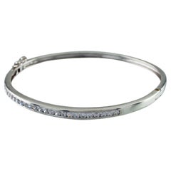 Sterling Silver Bangle Bracelet with Channel-Set Round CZ, Size 6.5