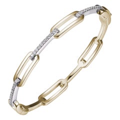 Sterling Silver Bangle with CZ, 2 Tone, 18K Yellow Gold and Rhodium Finish
