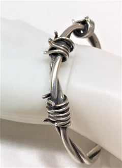 Cuff Bracelet, Barbed Wire , Sterling Silver,  Handcrafted, Italy