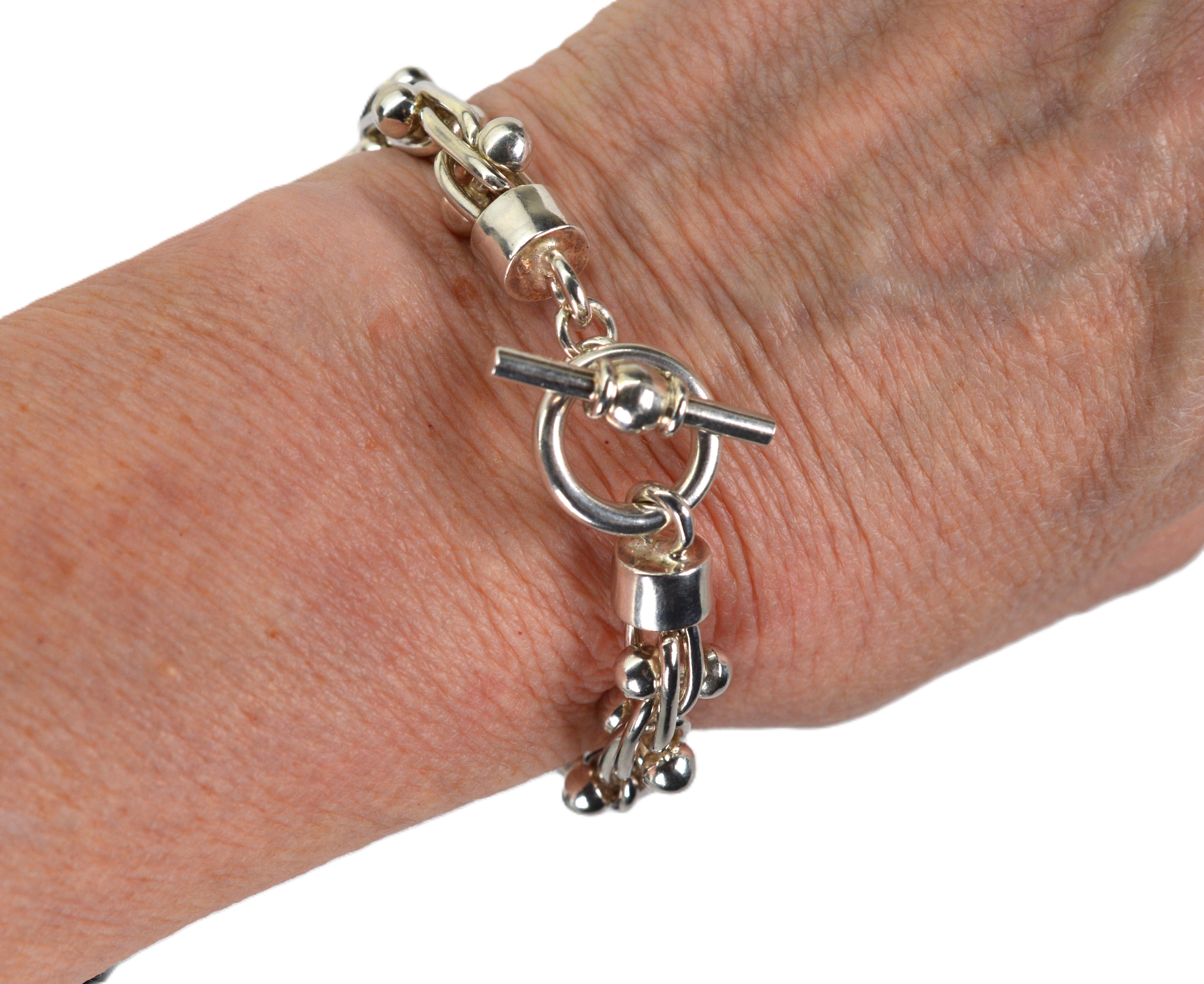 Sterling Silver Barbell Hardware Chain w Toggle Necklace Bracelet Set For Sale 6