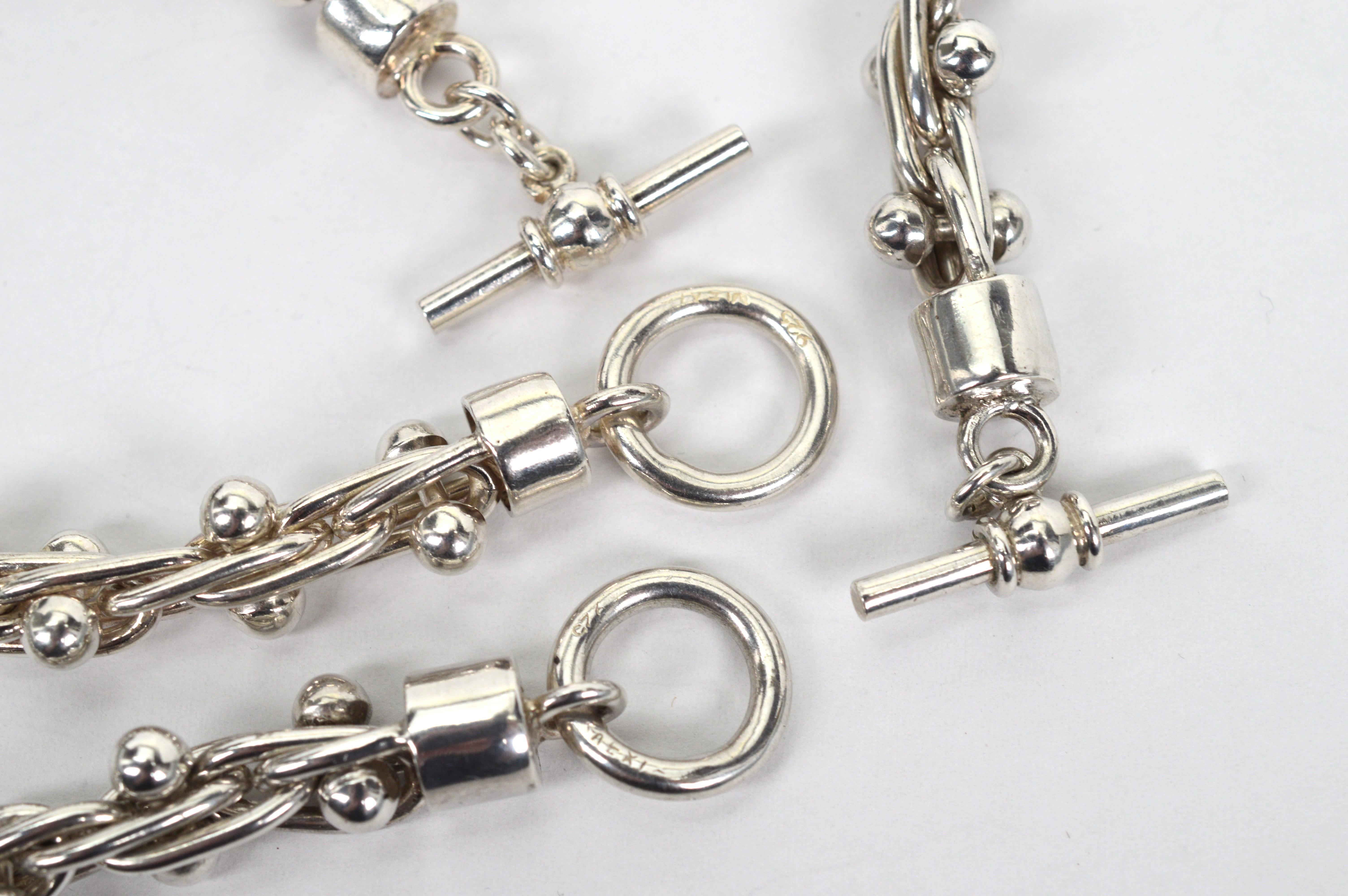 Sterling Silver Barbell Hardware Chain w Toggle Necklace Bracelet Set For Sale 11