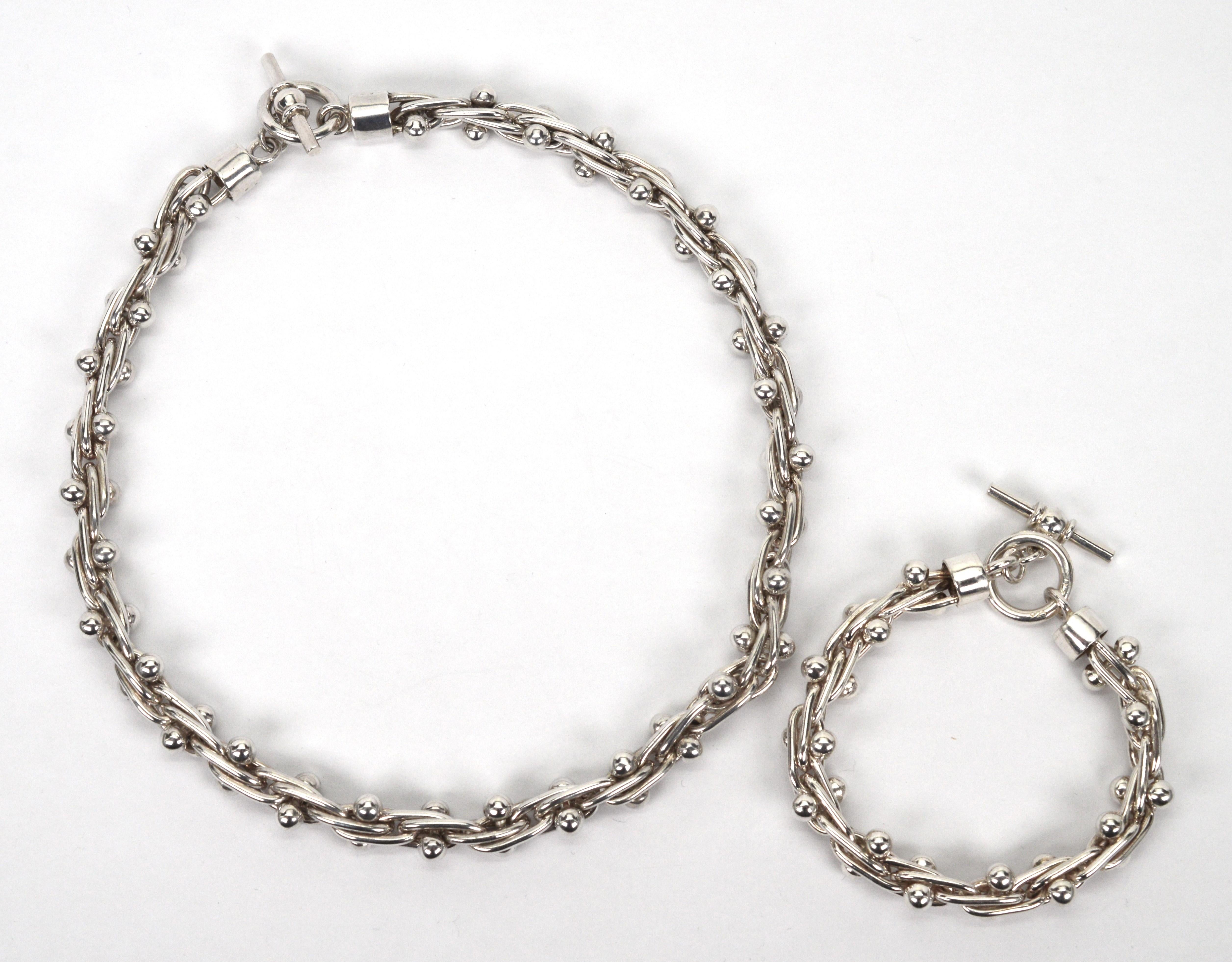 Sterling Silver Barbell Hardware Chain w Toggle Necklace Bracelet Set For Sale 12