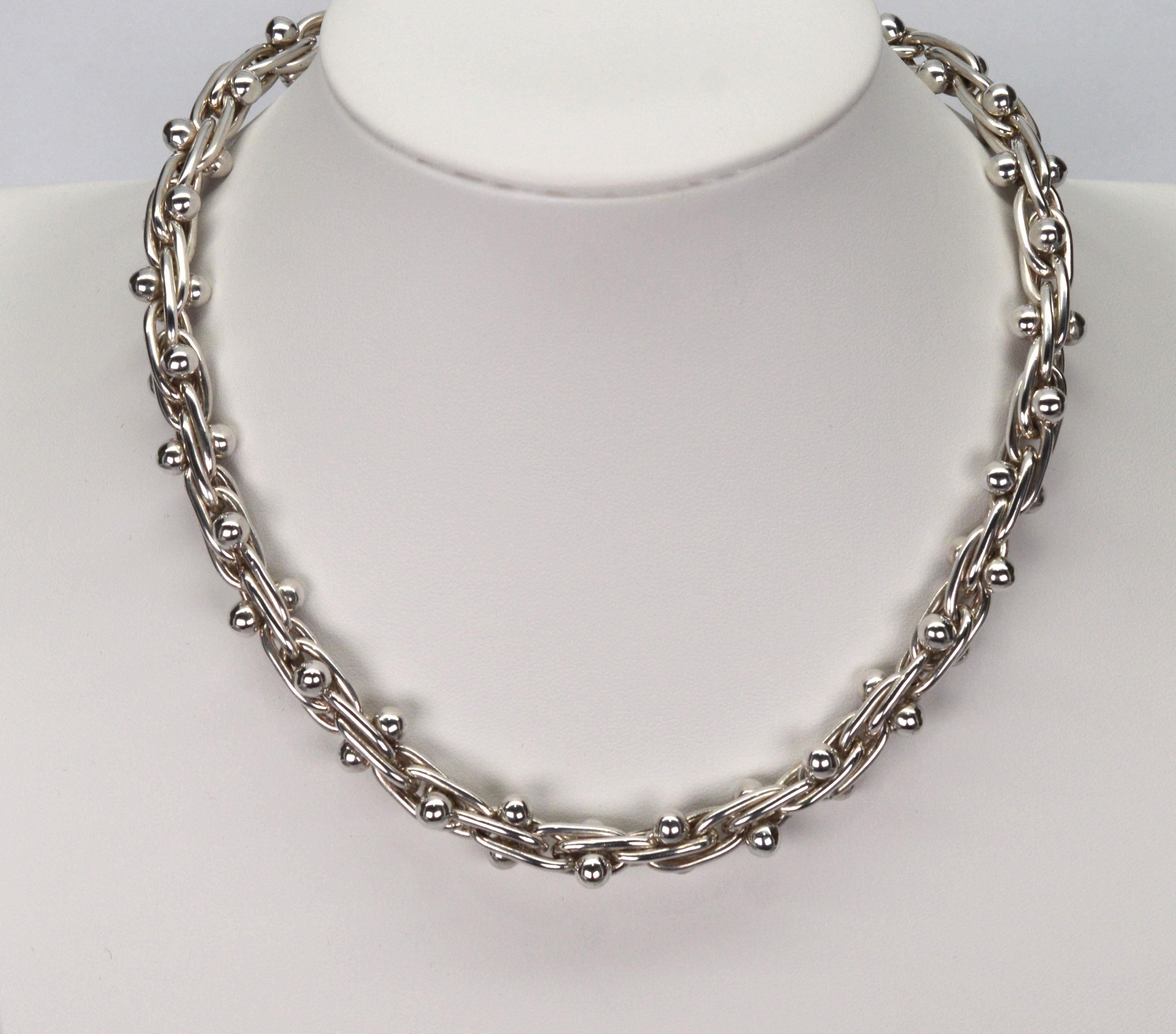 Sterling Silver Barbell Hardware Chain w Toggle Necklace Bracelet Set In Excellent Condition For Sale In Mount Kisco, NY