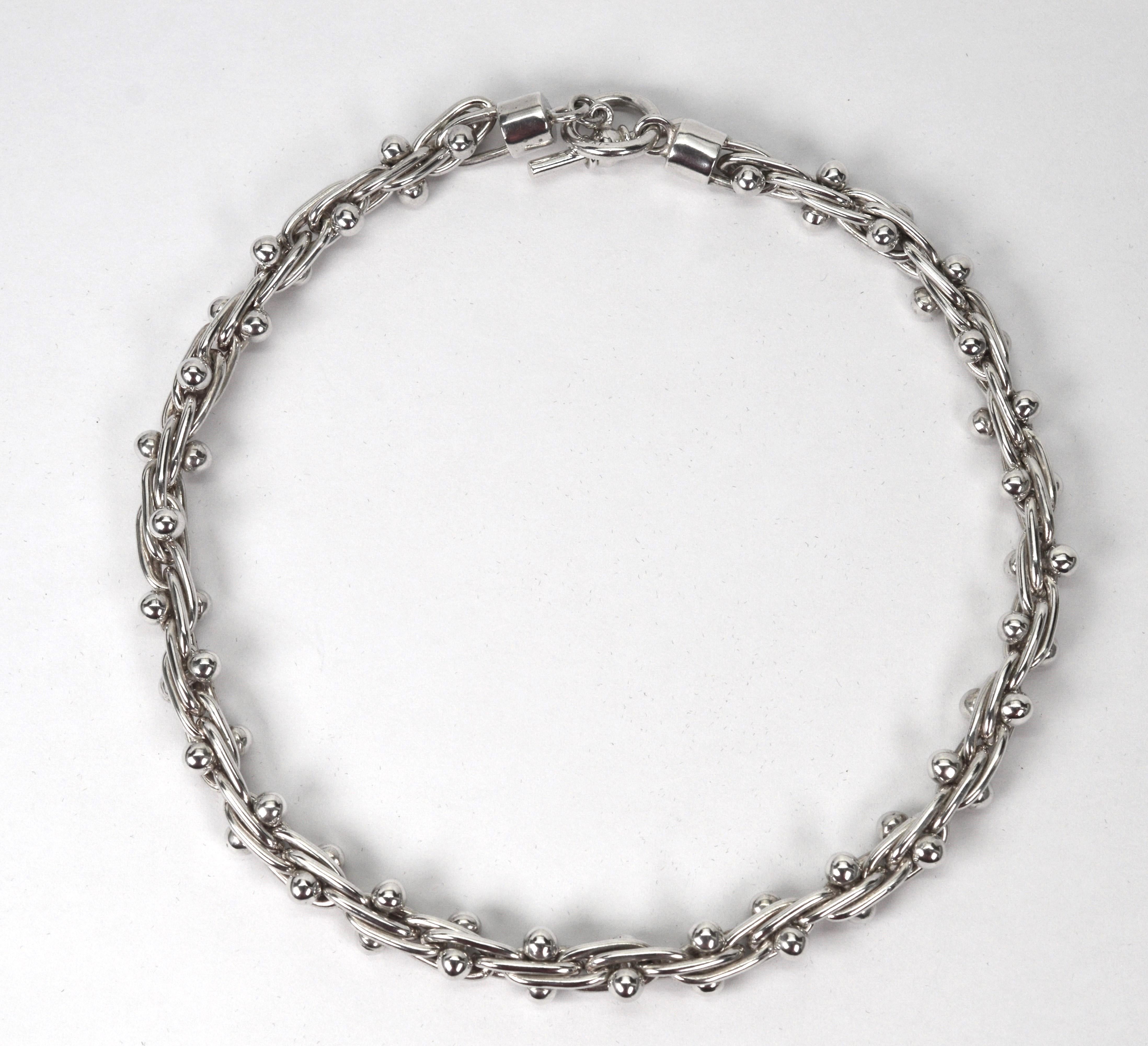 Women's or Men's Sterling Silver Barbell Hardware Chain w Toggle Necklace Bracelet Set For Sale