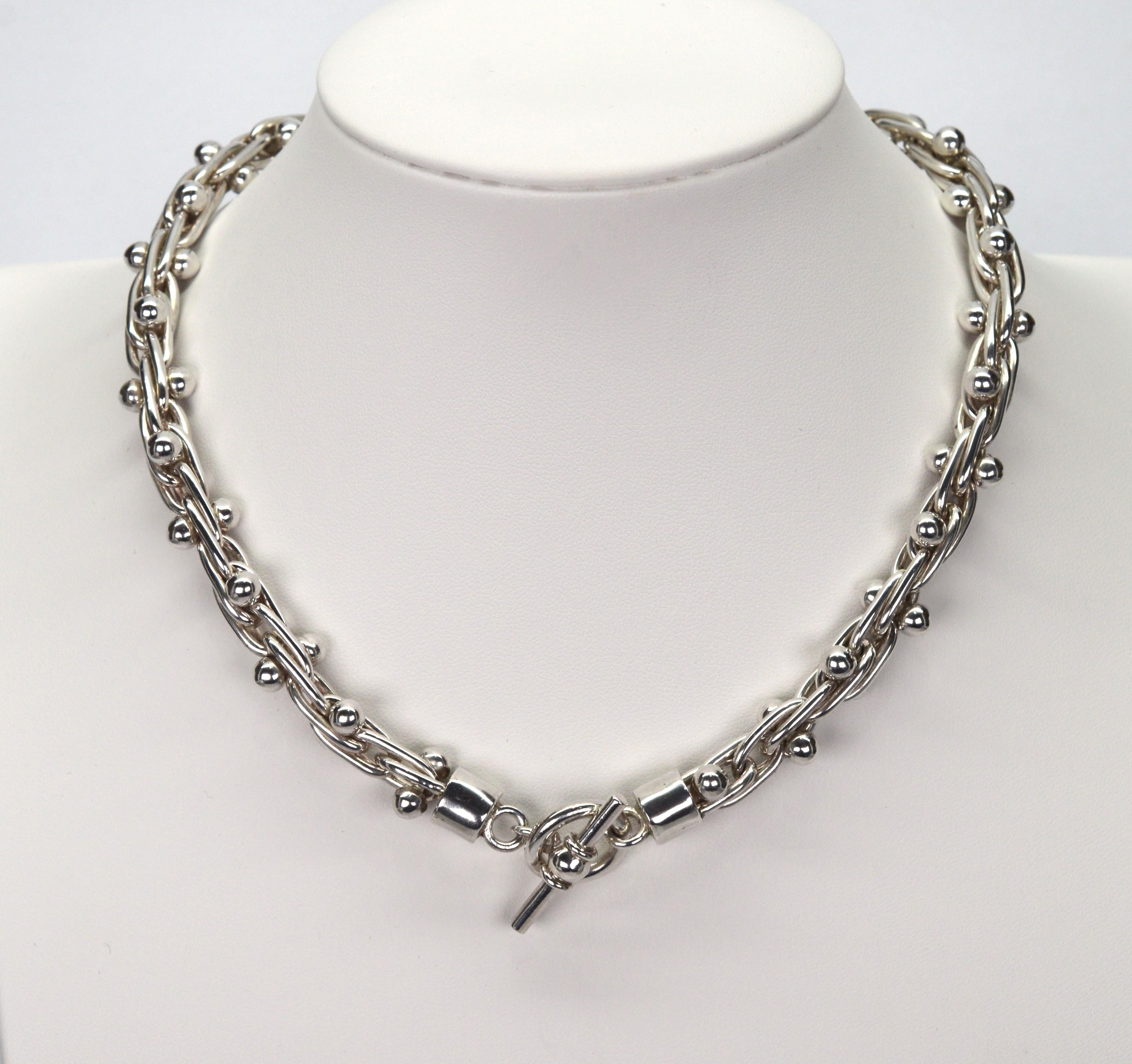 Sterling Silver Barbell Hardware Chain w Toggle Necklace Bracelet Set For Sale 1