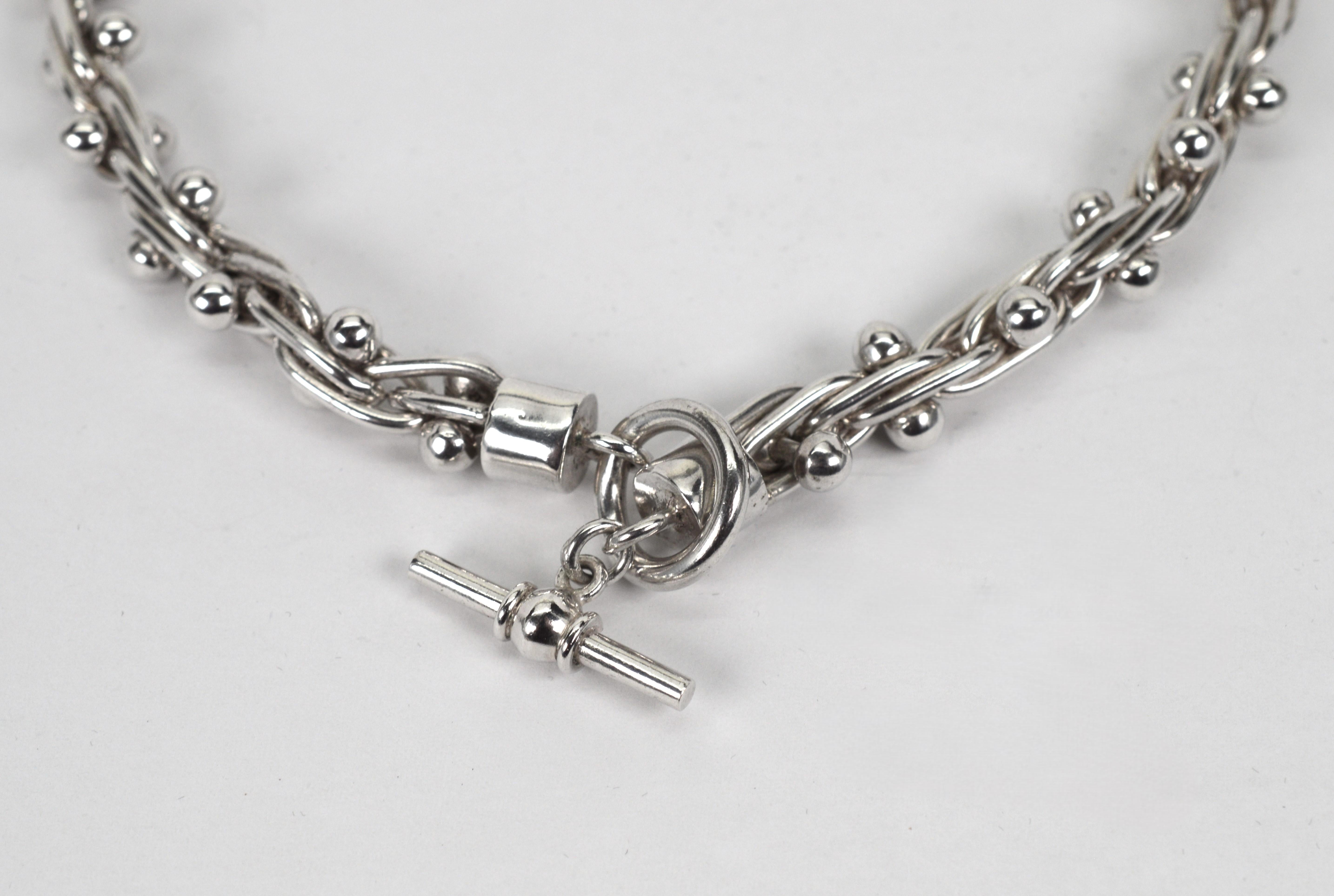 Sterling Silver Barbell Hardware Chain w Toggle Necklace Bracelet Set For Sale 3