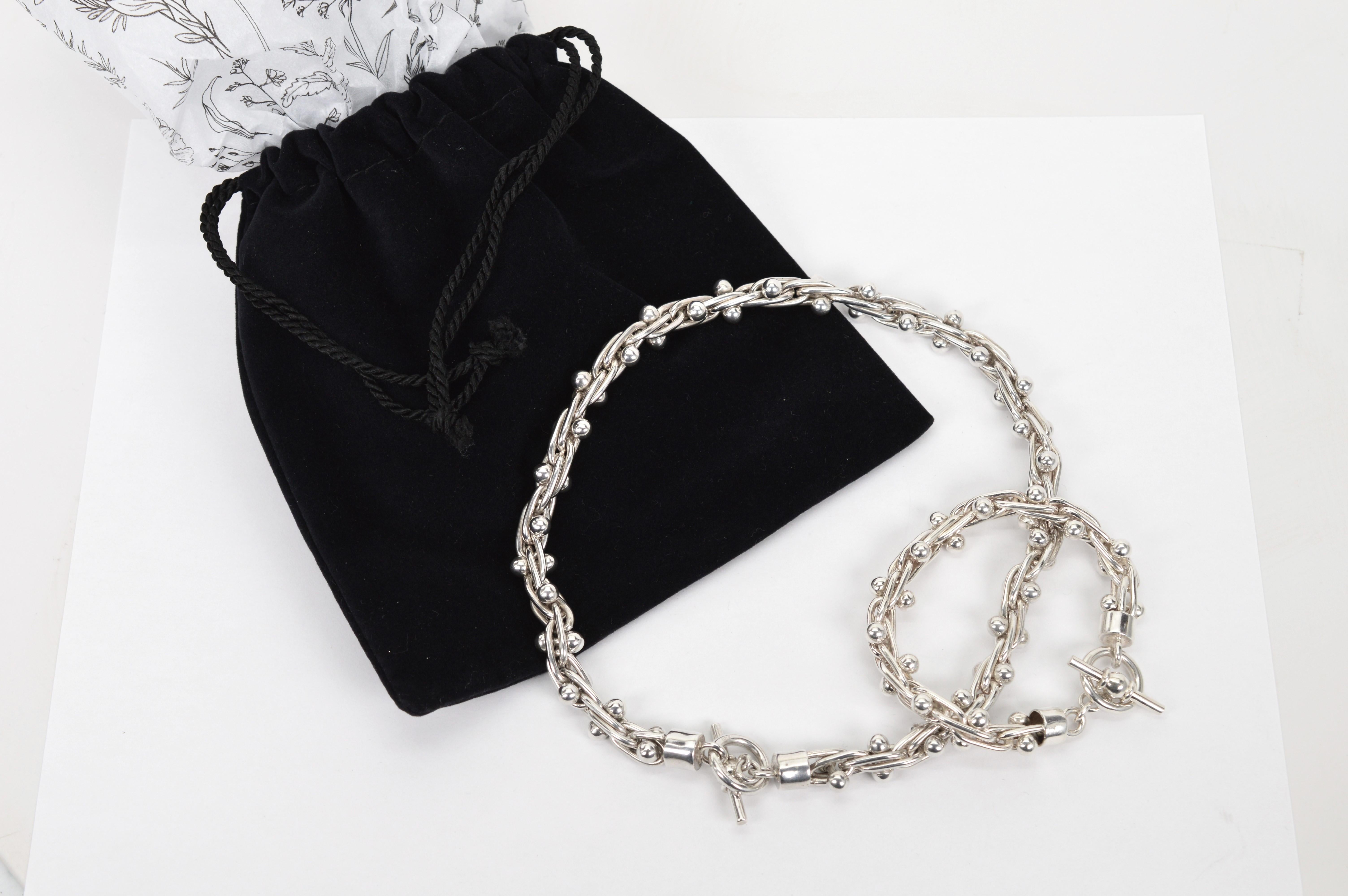 Sterling Silver Barbell Hardware Chain w Toggle Necklace Bracelet Set For Sale 4