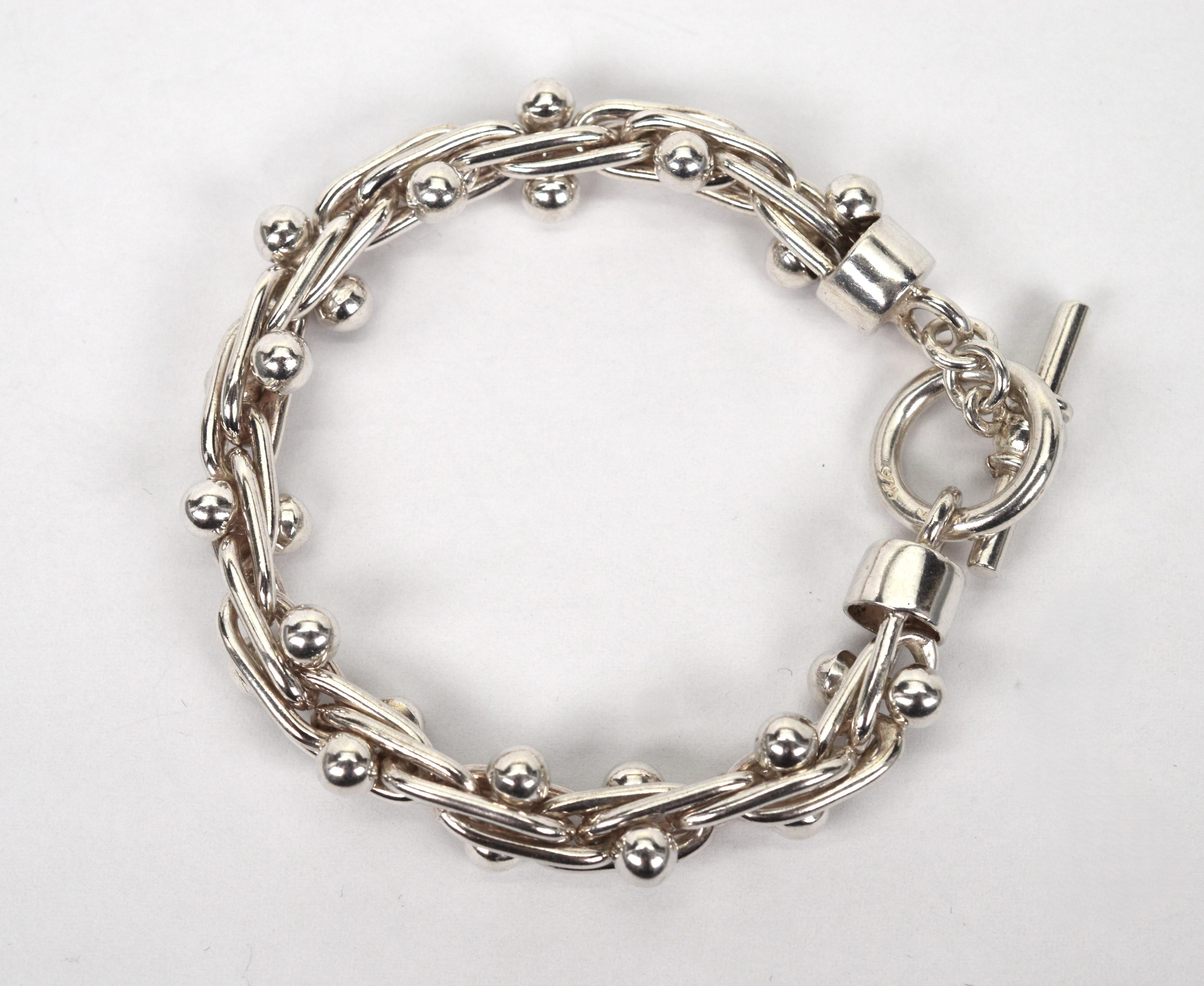Sterling Silver Barbell Hardware Chain w Toggle Necklace Bracelet Set For Sale 5
