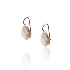 Sterling Silver baroque flat drop pearls earrings