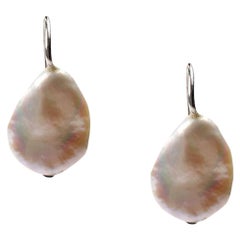 Sterling Silver baroque flat drop pearls earrings