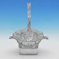 Edwardian Antique Sterling Silver Flower Basket, Centrepiece, Elkington, 1907