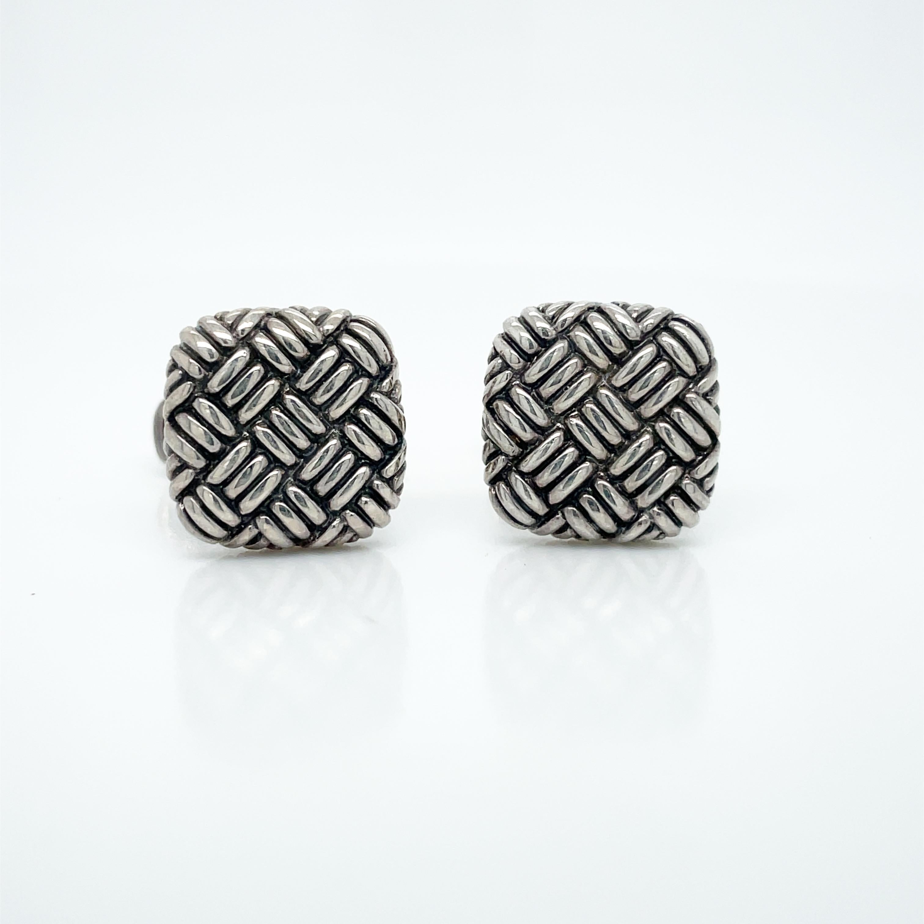 Sterling Silver Basket Weave Cufflinks In New Condition For Sale In Lexington, KY