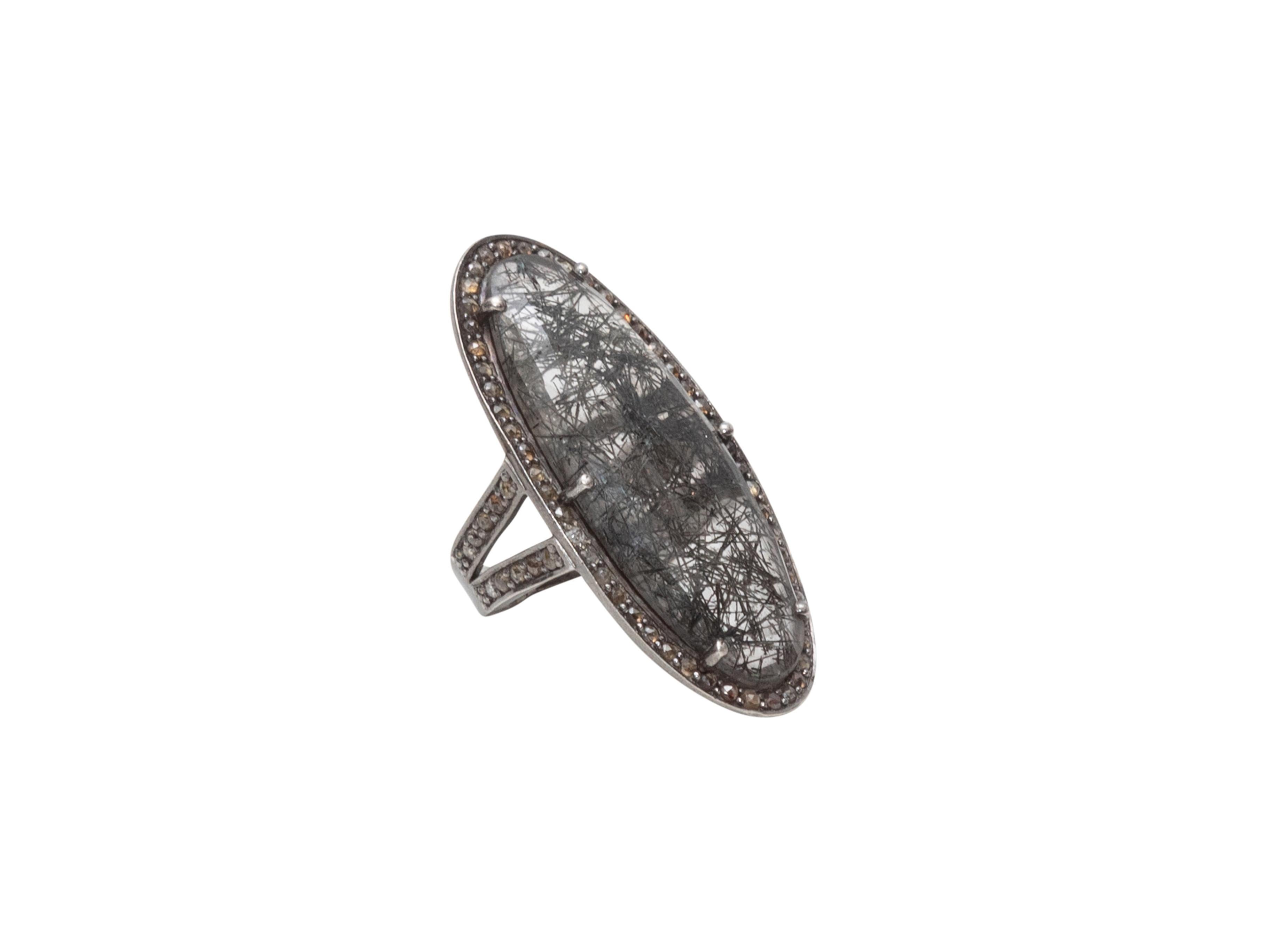 Anillo Bavna de plata de ley con labradorita y diamantes talla US 7 Primer corte en venta