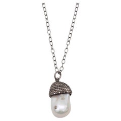 Sterling Silver Bavna Pearl & Pave Diamond Pendant Necklace