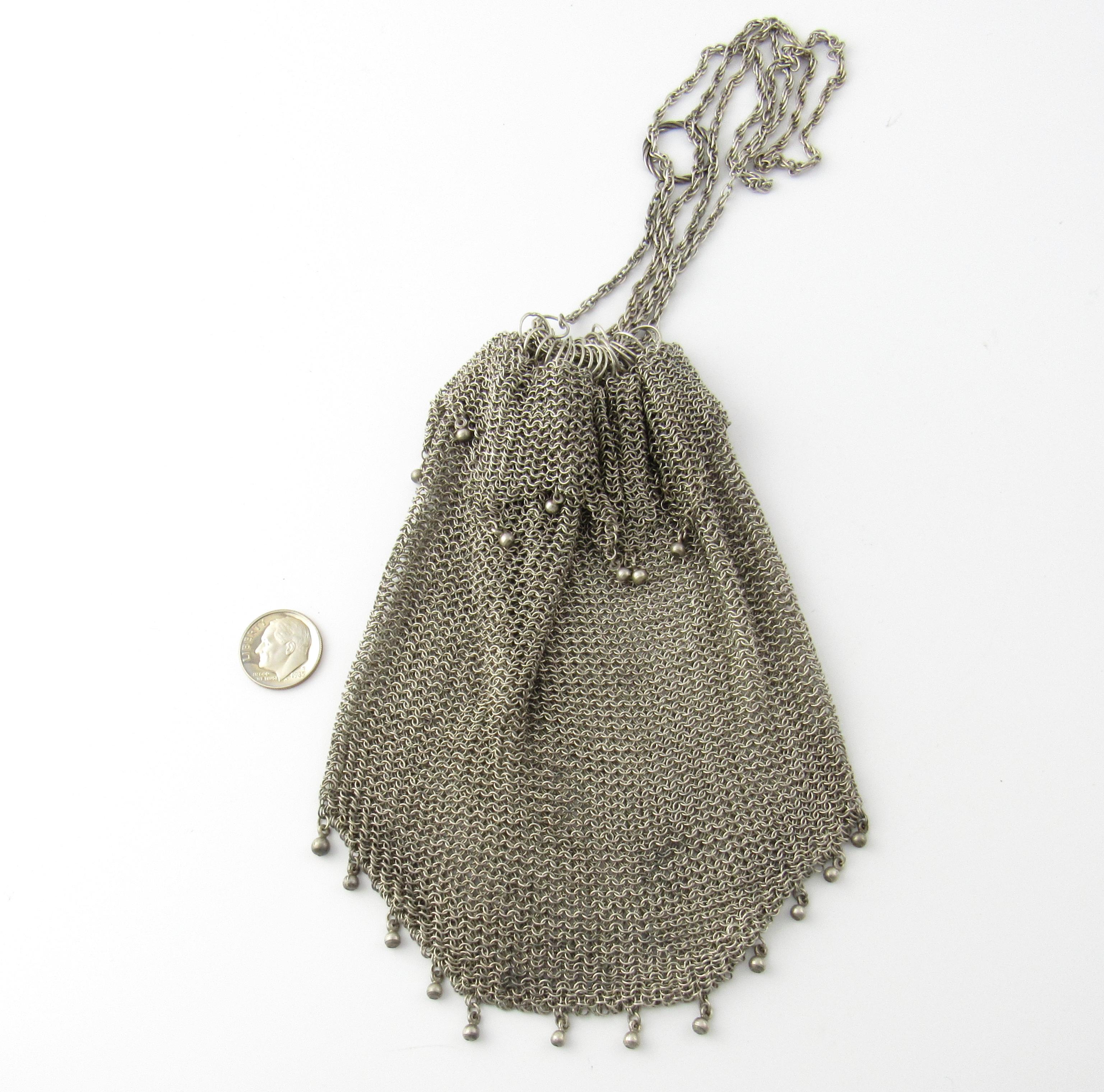 Women's Sterling Silver Beaded Mesh Purse Pull Closure