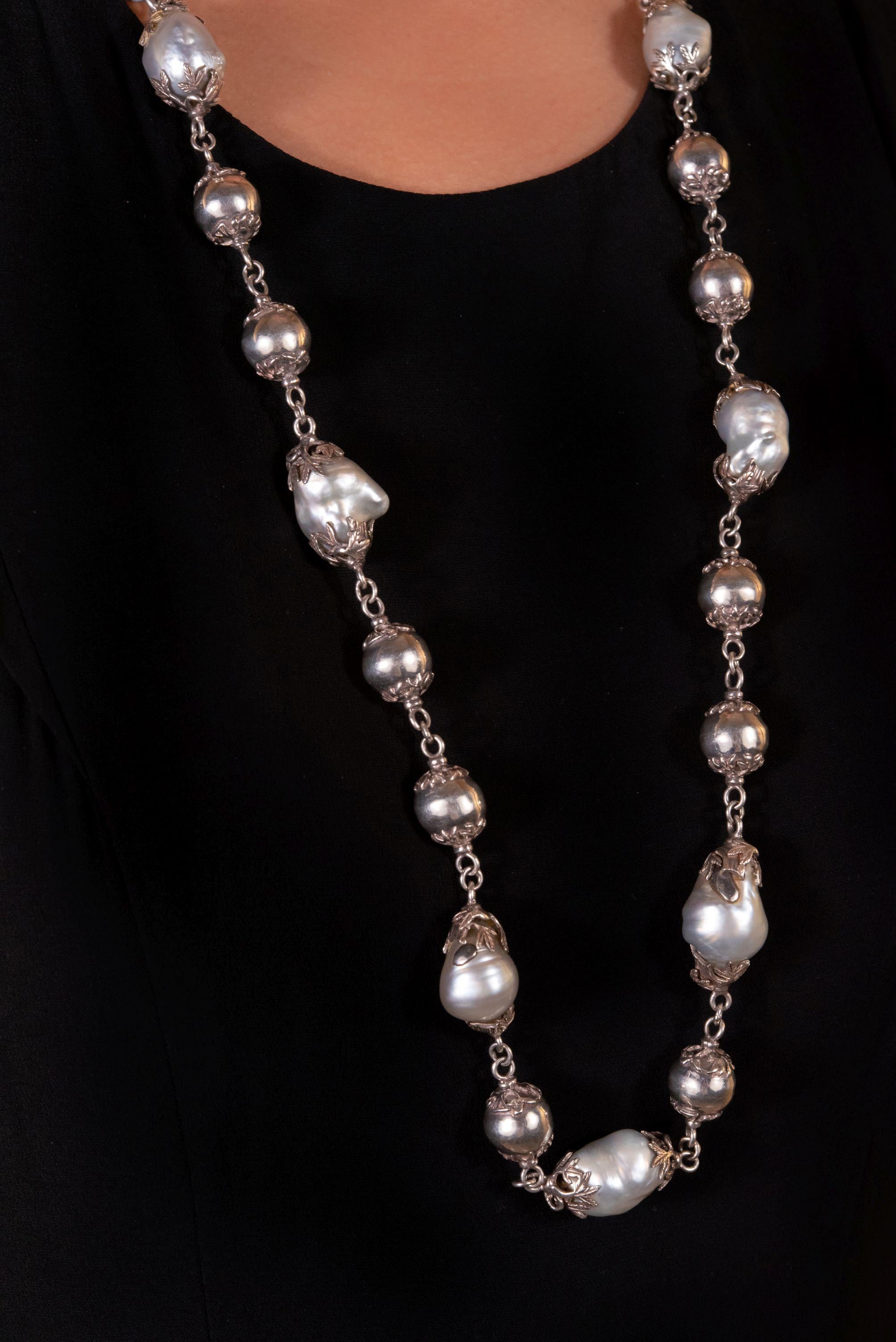 long silver beads