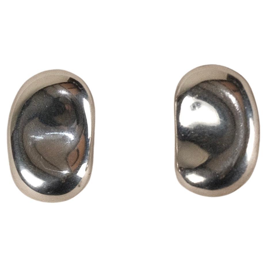 Sterling Silver Bean Earring Classic Modernist  For Sale