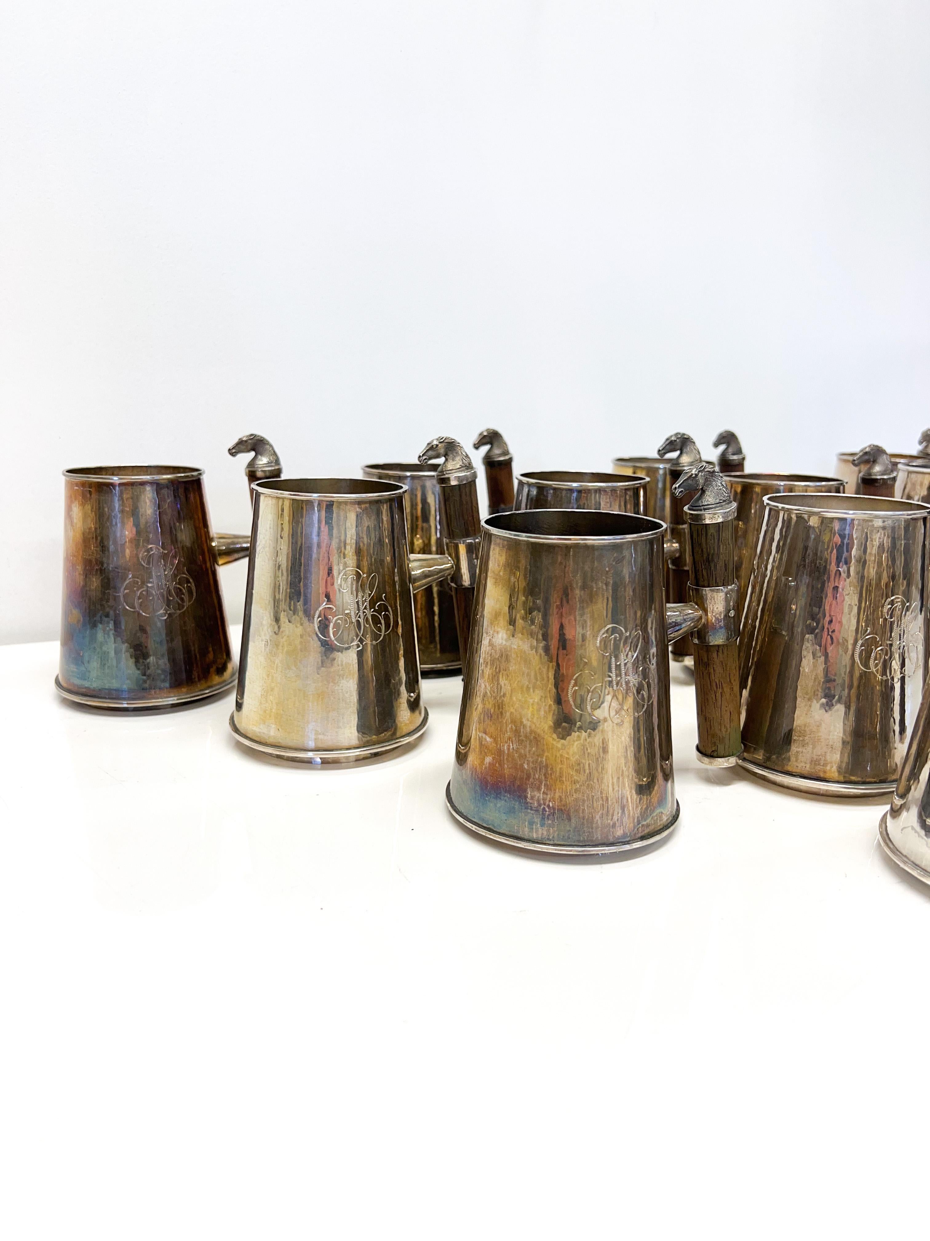 Modernist Sterling Silver Beer Mugs with Horse Decoration, Made in Finland For Sale