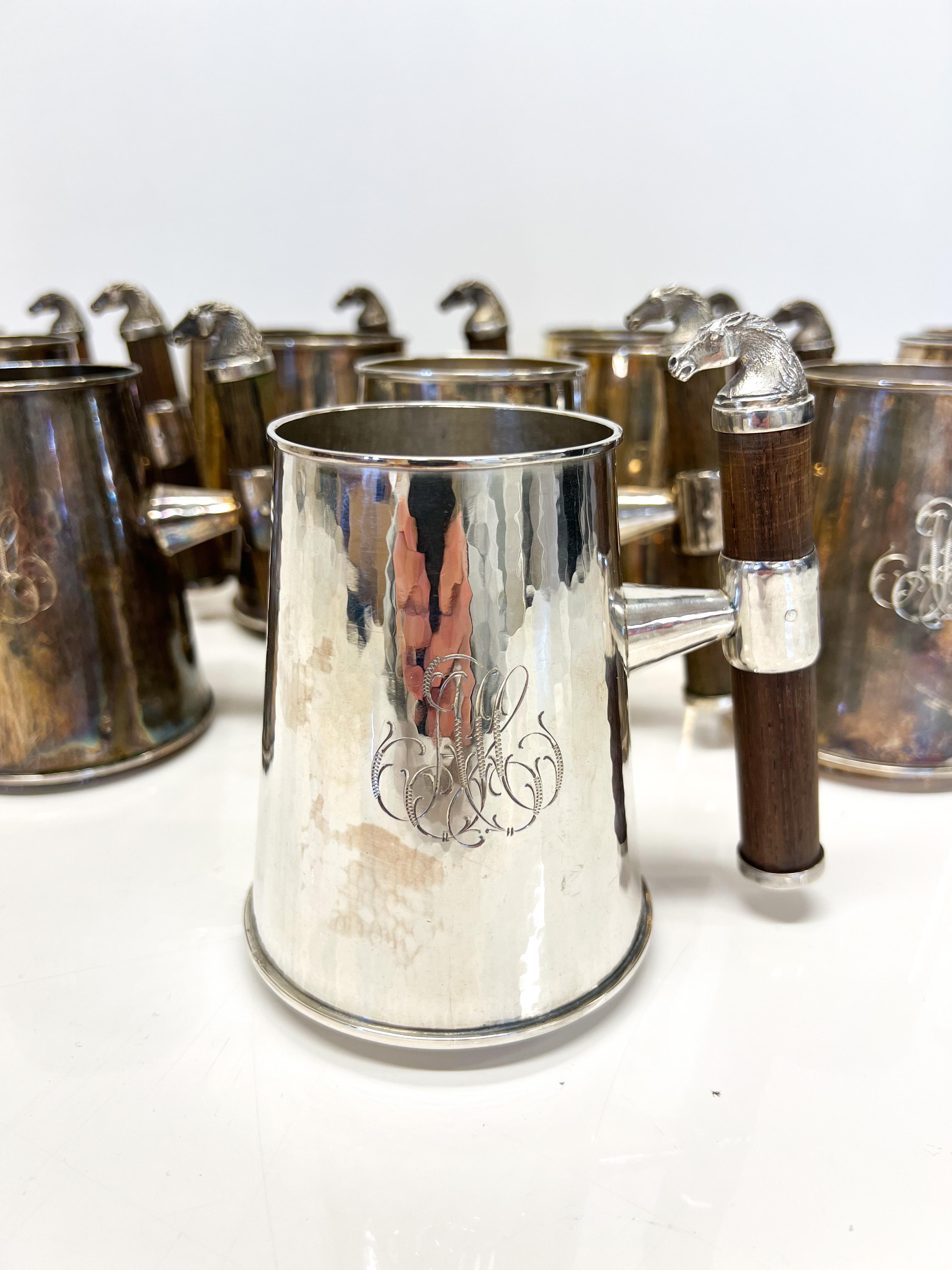 Sterling Silver Beer Mugs with Horse Decoration, Made in Finland In Good Condition For Sale In Orimattila, FI