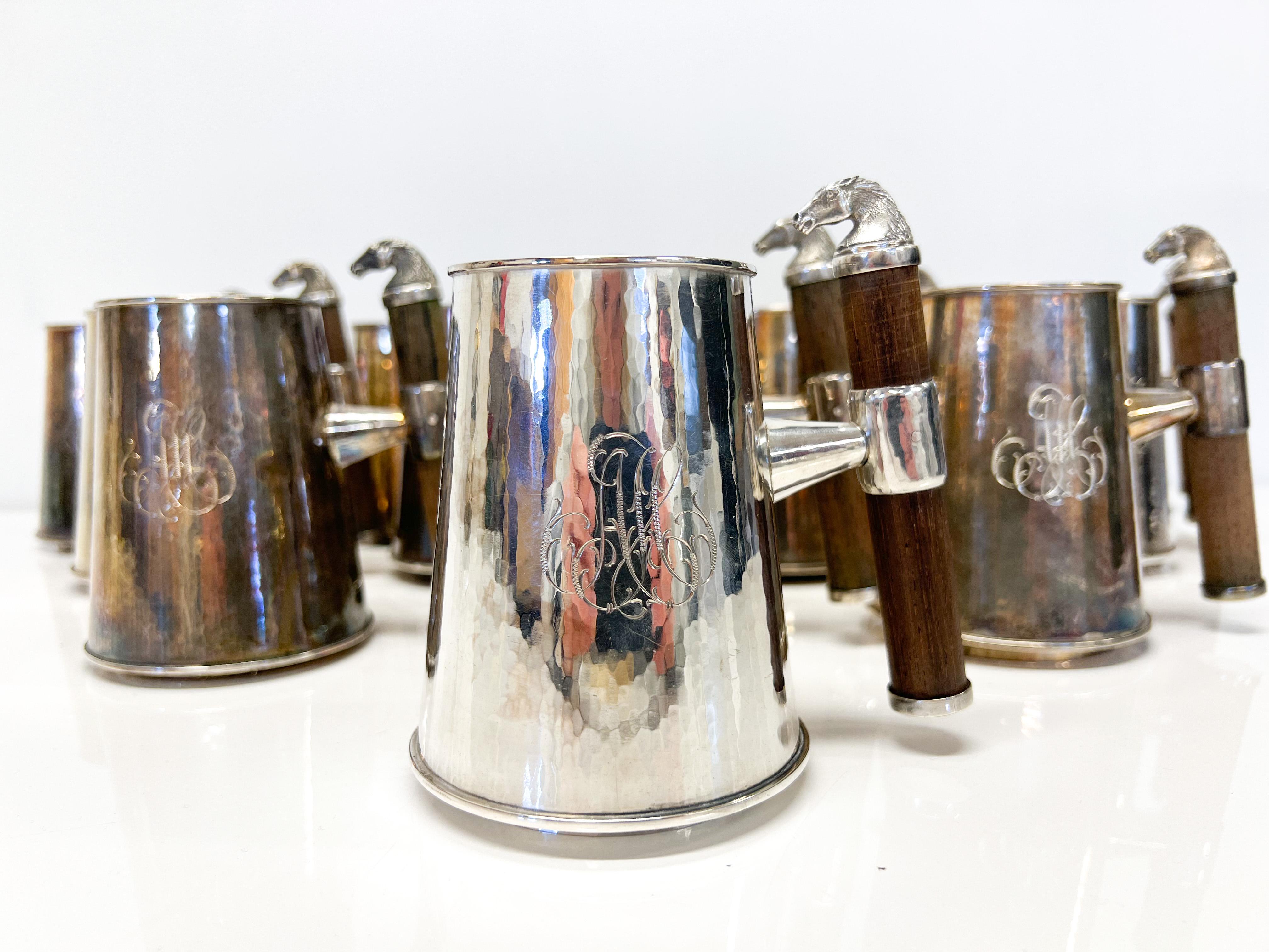 Sterling Silver Beer Mugs with Horse Decoration, Made in Finland For Sale 2
