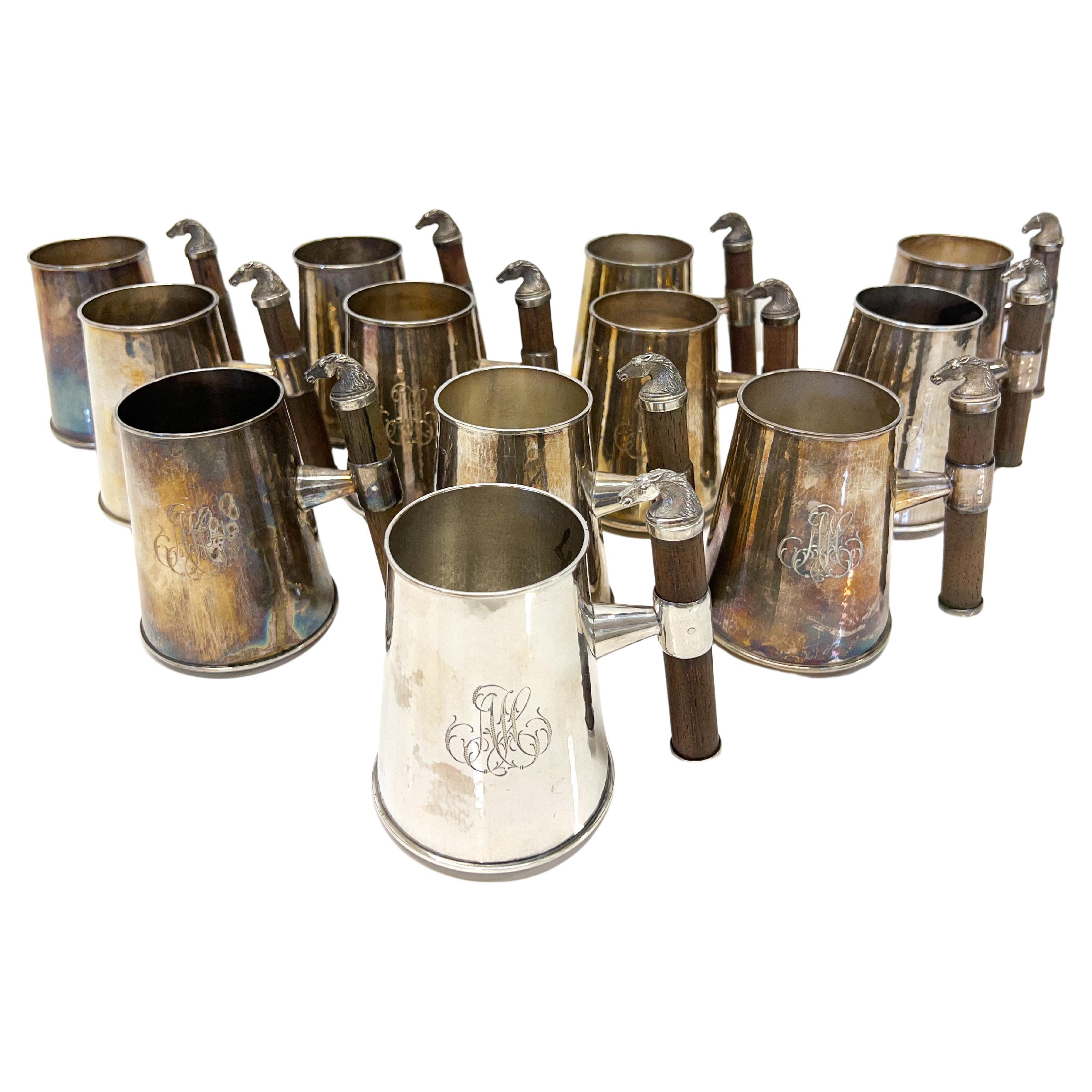 Sterling Silver Beer Mugs with Horse Decoration, Made in Finland For Sale