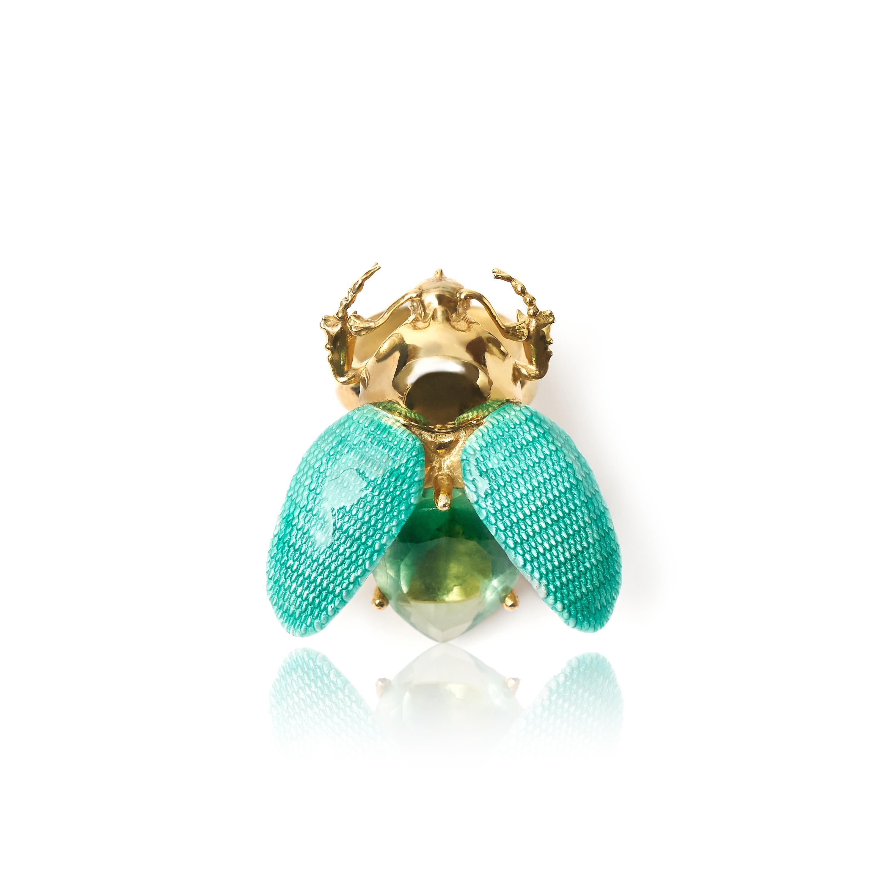 En venta: Anillo Escarabajo de Plata de Ley con Esmalte Verde y Amatista  4