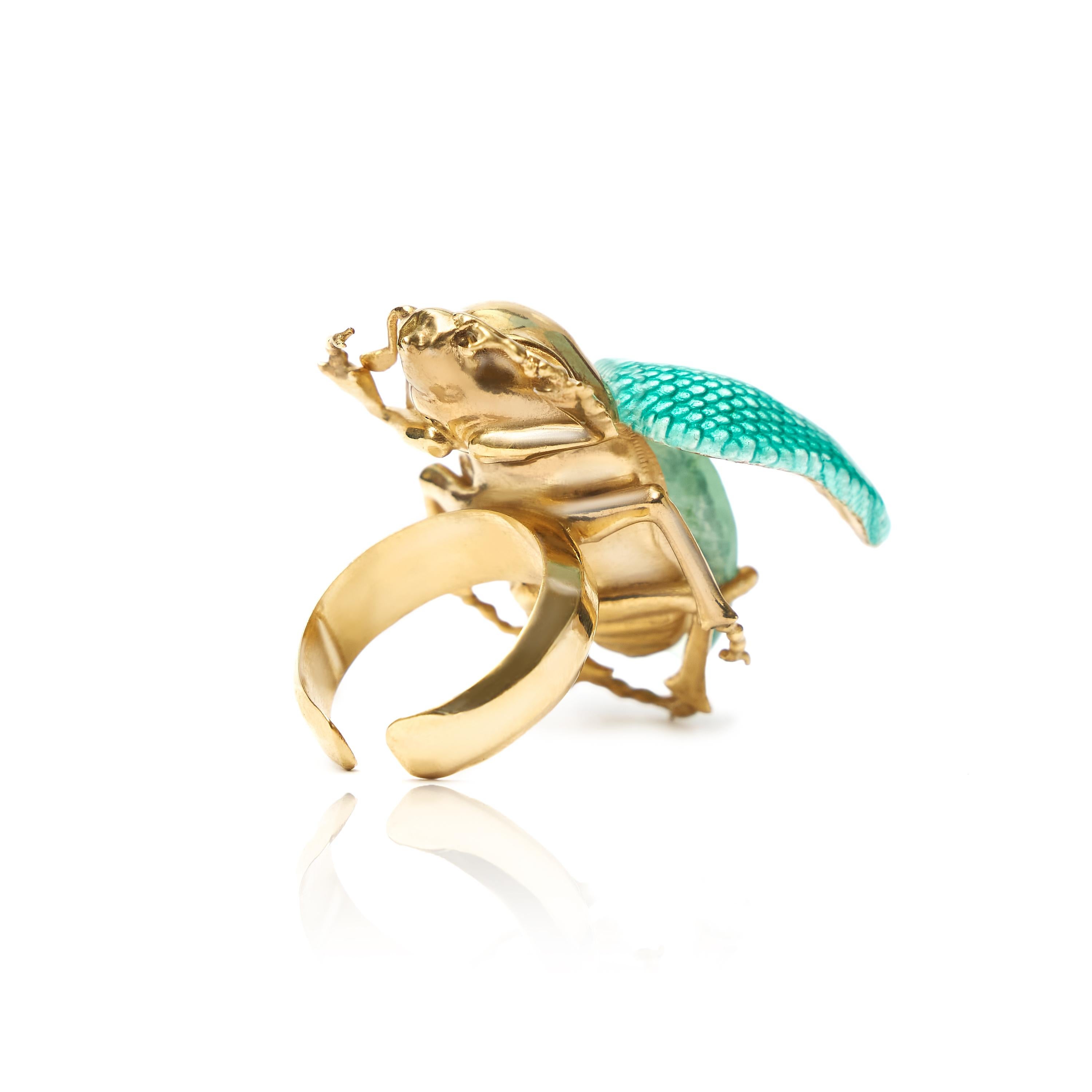 En venta: Anillo Escarabajo de Plata de Ley con Esmalte Verde y Amatista  7