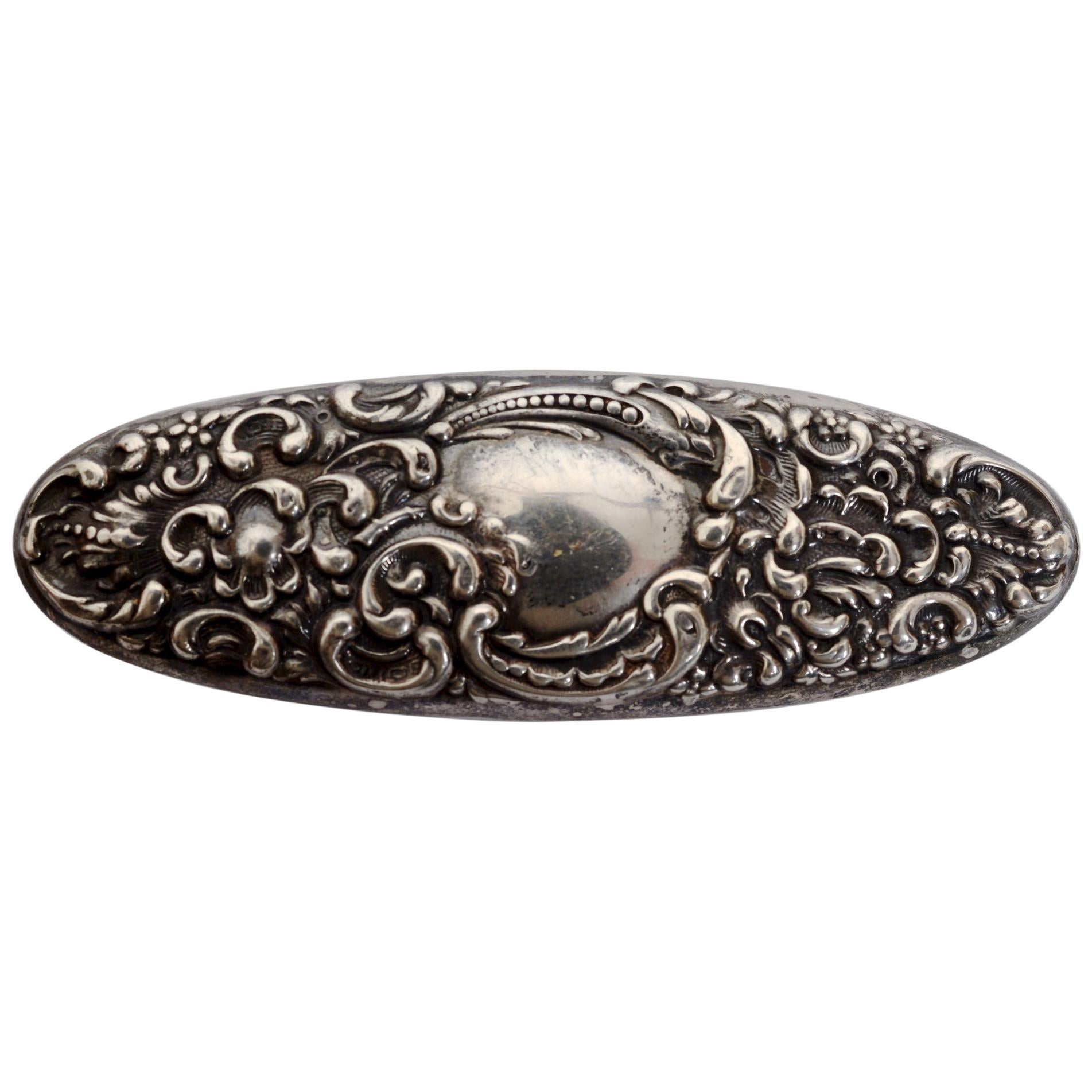 Sterling Silver Floral and Leaf Decorated Sash Belt Buckle, c1840 For Sale