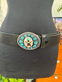 Sterling Silver Belt Buckle Pawn Zuni LBJ Navajo Spiderweb Turquoise