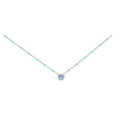 Sterling Silver Bezel Set Light Blue Aquamarine and Enamel Bead Chain Necklace