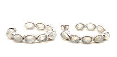 Sterling Silver Bezel Set Moonstone Inside / Outside Hoop Earrings