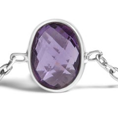 Bracciale Bolo regolabile a 5 stazioni con ametista viola incastonata in argento sterling