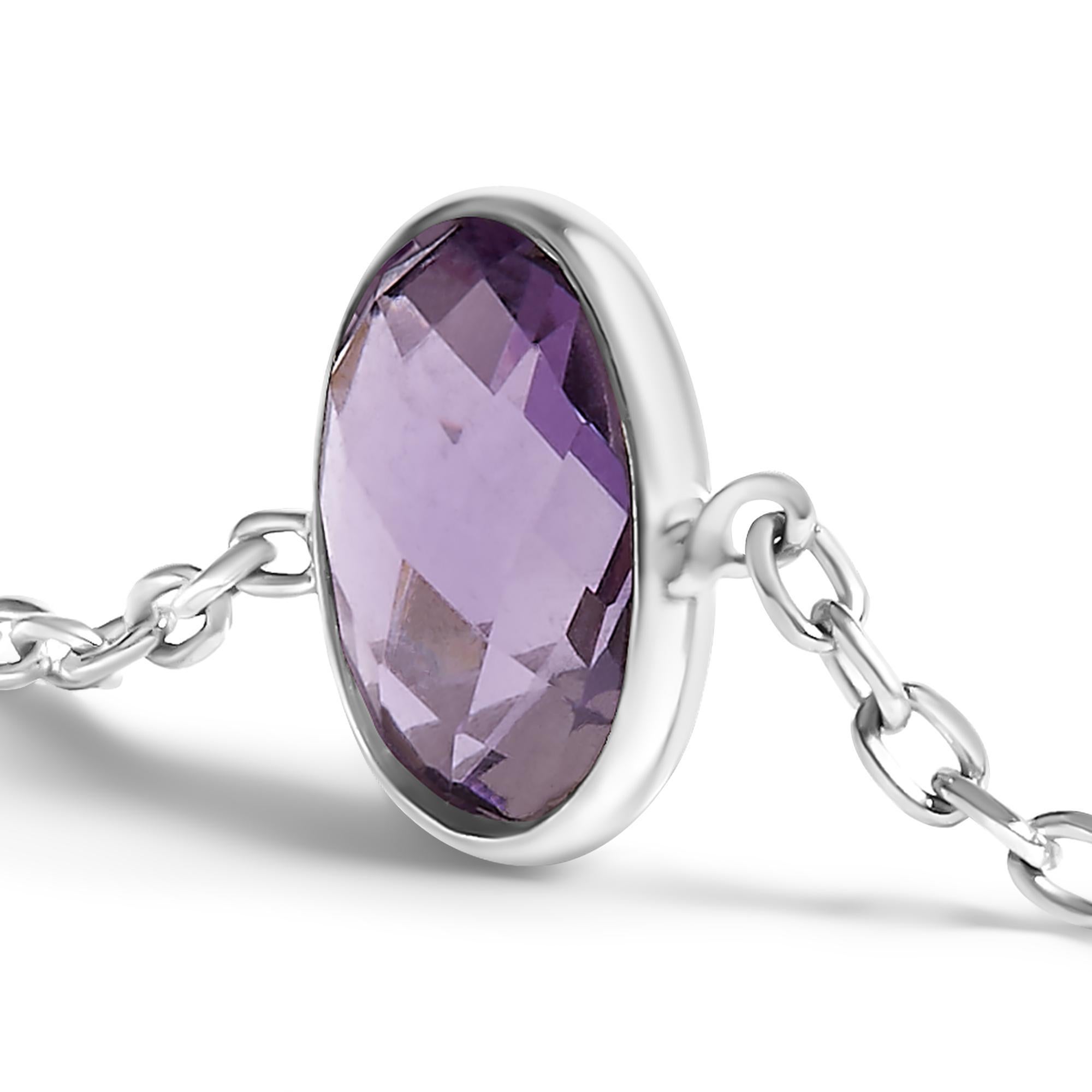 Moderne Bracelet bolo réglable en argent sterling serti d'améthystes violettes à 5 stations en vente