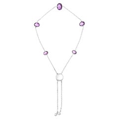 Bracciale Bolo regolabile a 5 stazioni con ametista viola incastonata in argento sterling