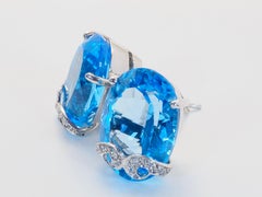 Orecchini con perno in argento Sterling Big 32,02ct Oval Blue Topaz & White Quartz