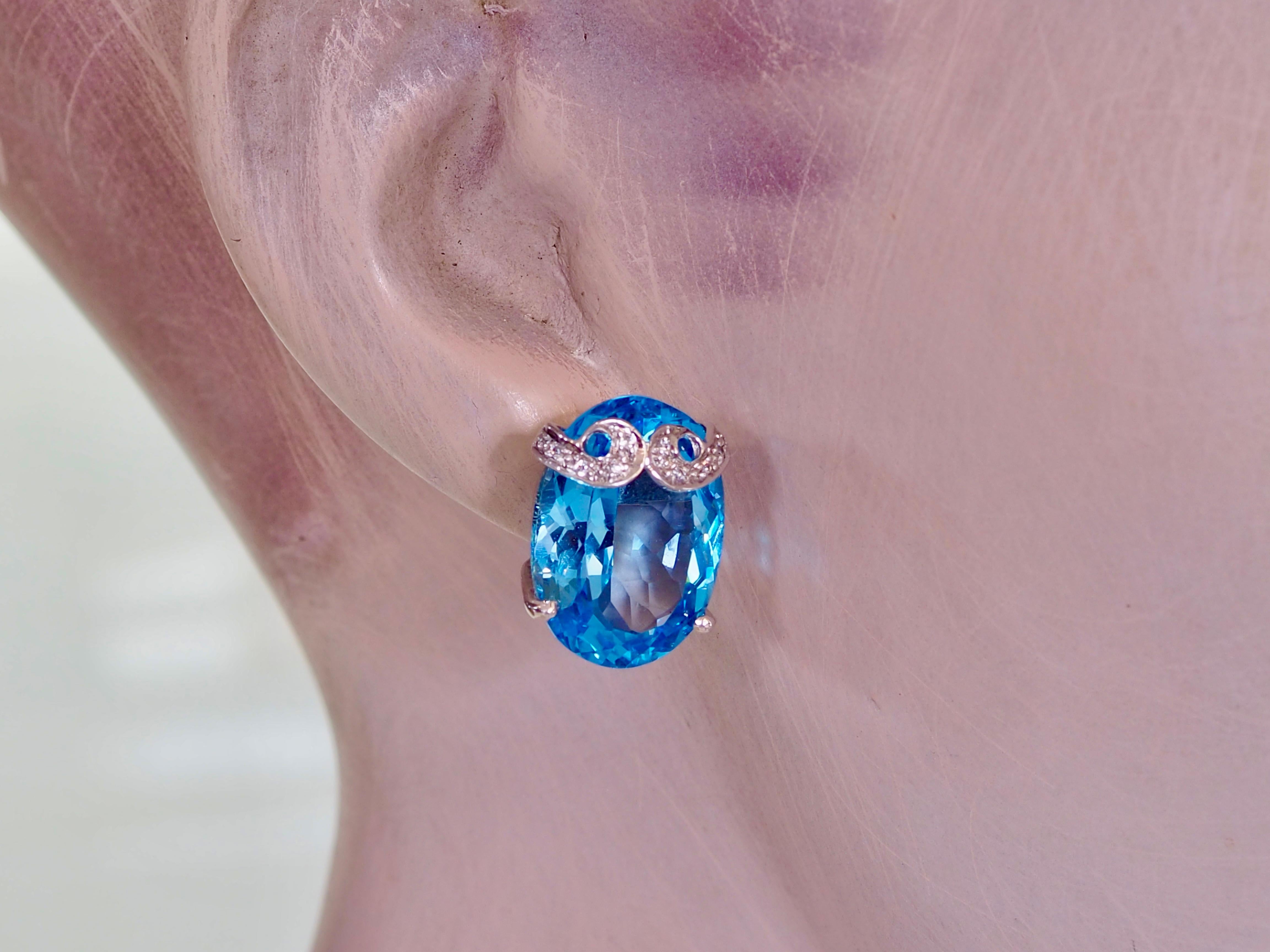 da uomo o donna Orecchini con perno in argento Sterling Big 32,02ct Oval Blue Topaz & White Quartz in vendita