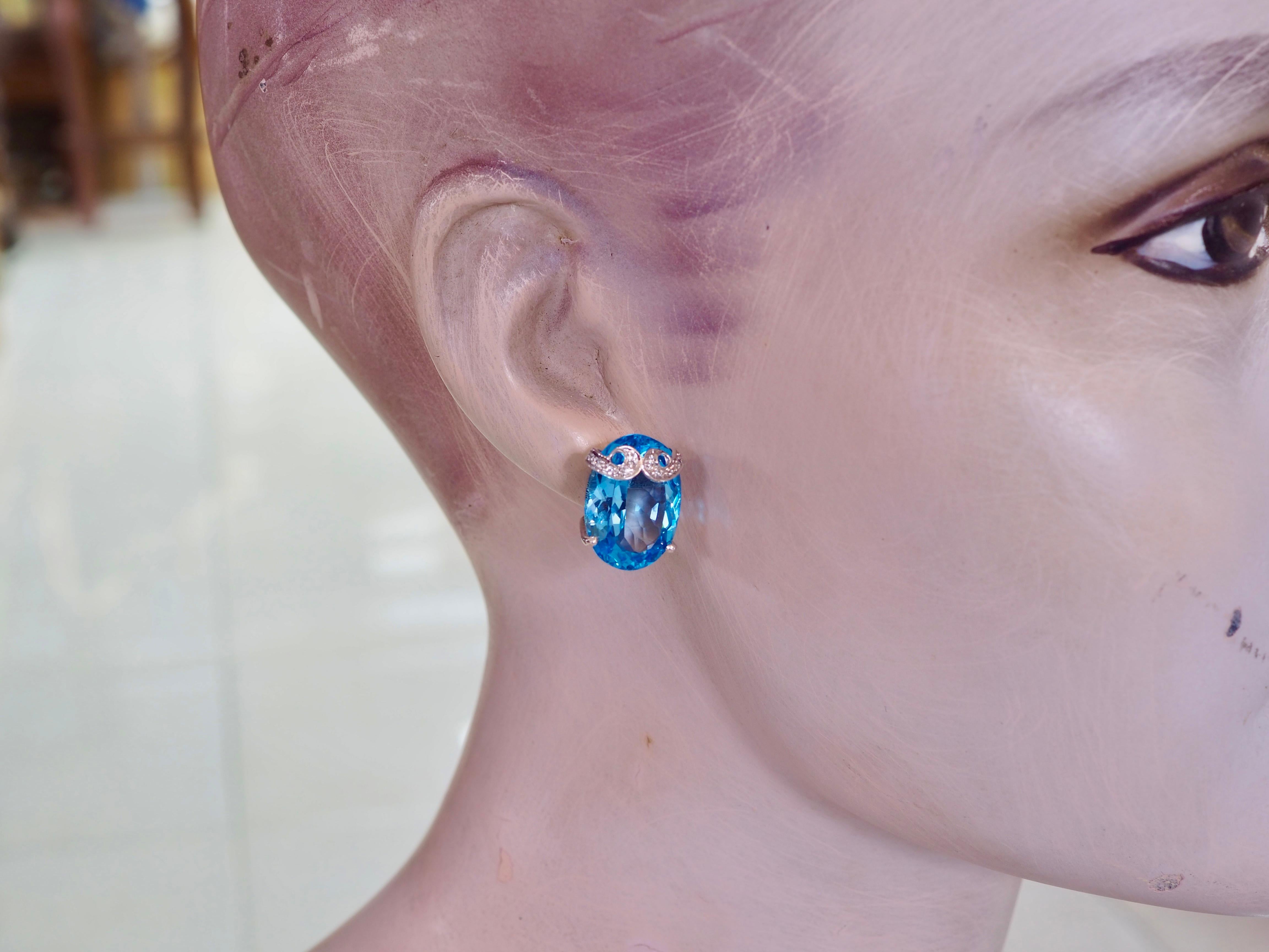 Orecchini con perno in argento Sterling Big 32,02ct Oval Blue Topaz & White Quartz in vendita 1